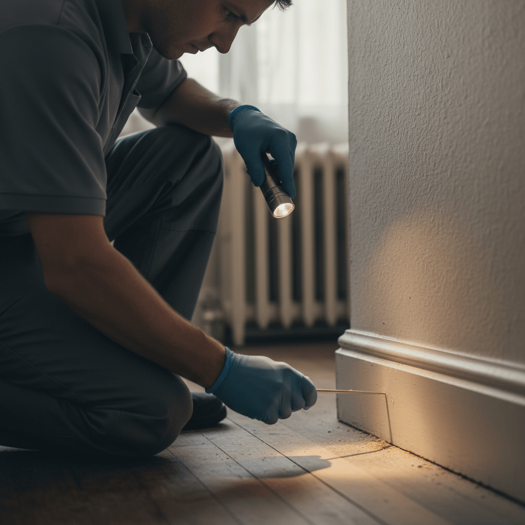 Techniker bei der Inspektion gegen Schädlinge in einer Wohnung